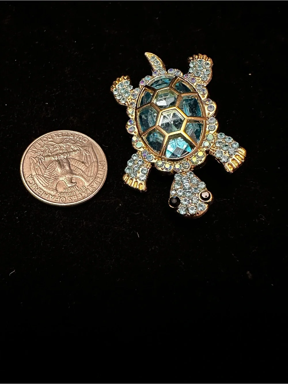 Crystal Turtle Brooches - Blue & Red Rhinestone Set